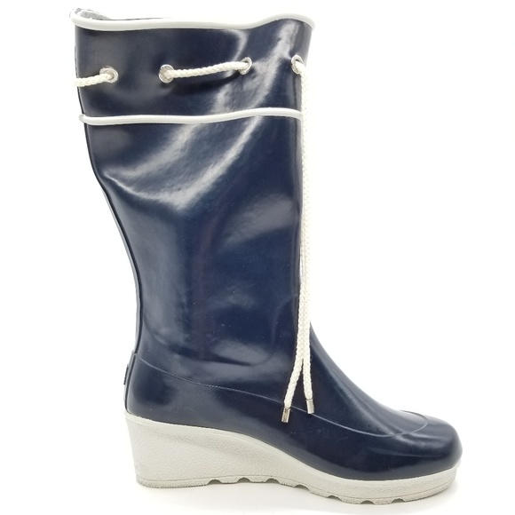 Sperry Wedge Lined Rubber Rain Boots Sz 10 - Picture 4 of 7